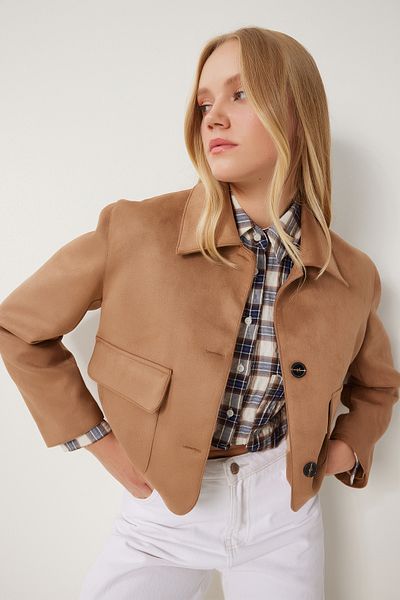 Happiness İstanbul Dámská semišová bunda Mink Wide Pocket Fk00011