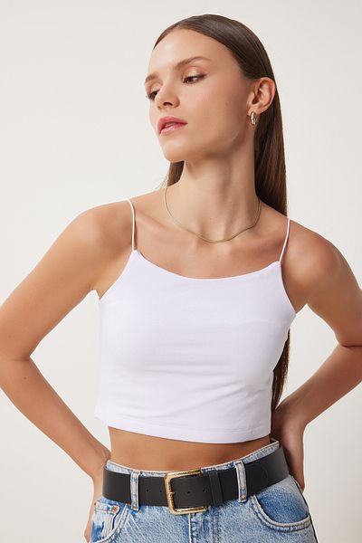 Happiness İstanbul Dámský bílý provazový popruh pletený bustier LI00001
