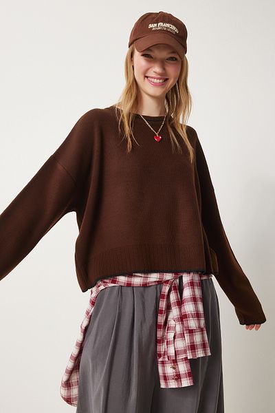 Happiness İstanbul Damen Braun Basic Tricot Pullover PF00010