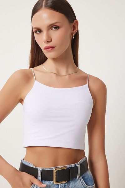 Happiness İstanbul Dámský bílý provazový popruh pletený bustier LI00001