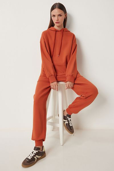 Happiness İstanbul Ziegelfarbenes Damen-Sweatshirt- und Jogginghose-Set – PYS0027