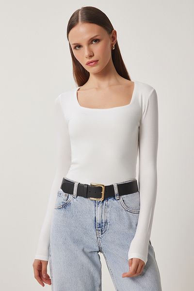 Happiness İstanbul Women's Black and White Square Collar Double Pack Knitted Blouse Rx00041