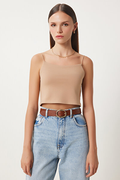 Happiness İstanbul Women's Mink Rope Strap Knitted Bustier Lİ00001