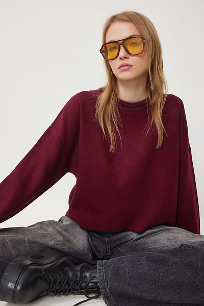 Happiness İstanbul Damen-Strickpullover PF00010 in Burgunderrot