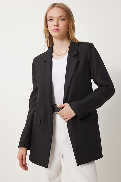 Happiness İstanbul Jachetă blazer neagră căptușită pentru femei HL00005