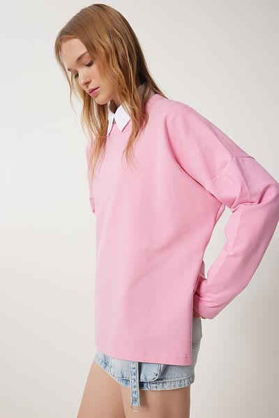 Happiness İstanbul Women's Pink Side Slit Oversize Knitted Sweatshirt Ul00050