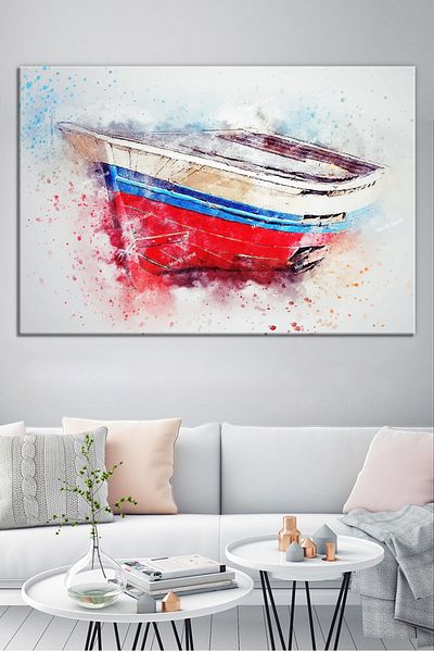 Morfil Sanat Atölyesi Boat Kayak Watercolor Effect Decorative Canvas Painting (8 Different Sizes)