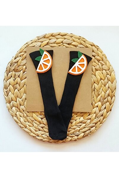 Asa Bebek Çocuk Kız Bebek Portakal Keçe Süslemeli Diz Altı Çorap