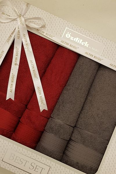 Özdilek Μοντέρνο Σετ Μπάνιου - (90x150 cm + 50x90 cm) - Anthracite Claret Red