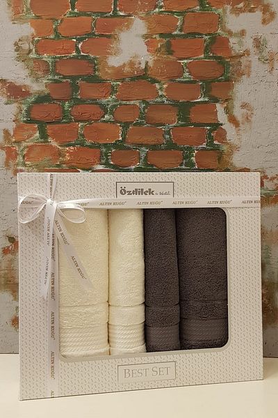 Özdilek Trendy Bath Set 90x150 cm+50x90 cm Anthracite Cream