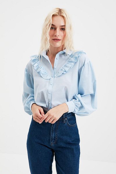 Trendyol Collection Блакитна оборка з детально витканим полотном Gomlek TWOSS20GO0357