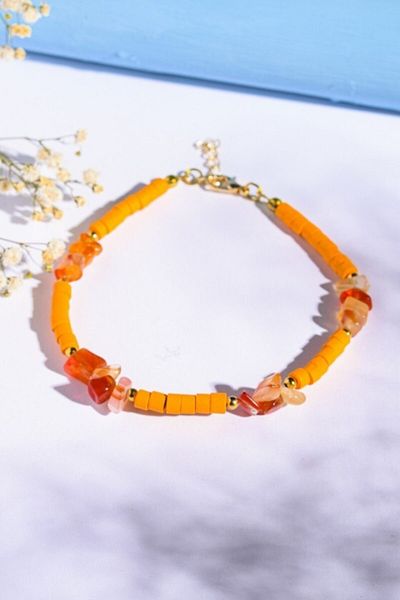 Artikel Orange Wooden Bead and Jewelled Chain - Foot Bracelet