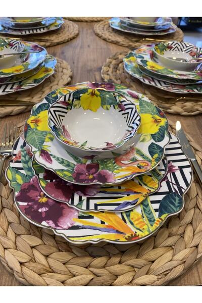 LOTUSGRILL Porselen 24 Parça Flamingo Desenli Yemek Takımı O061