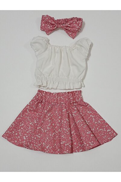 moms and babies طقم تنورة واسعة للفتيات الصغيرات مع بوستير زهري 0-5 سنوات