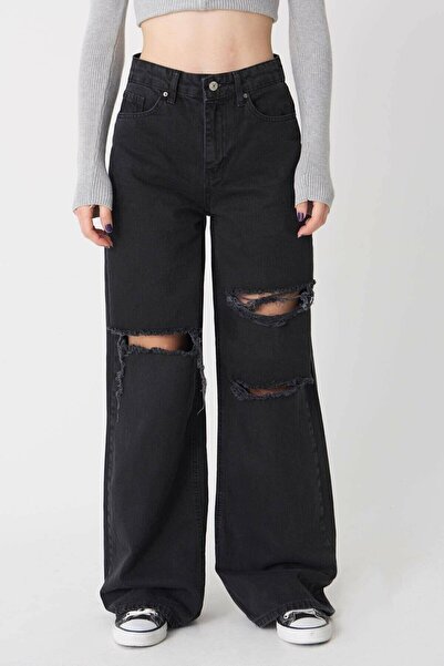 IŞILDA ملابس نسائية جينز ممزق بأرجل واسعة
