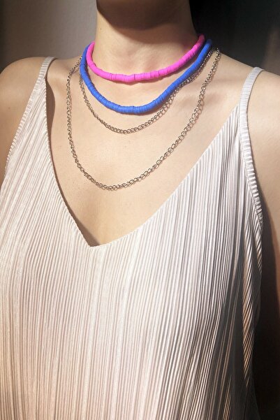 Karlay مجموعة قلادة فيمو نسائية ملونة باللون الأزرق والوردي مكونة من قطعتين