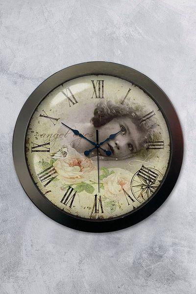 Kasva Concept 36 cm Black Metal Angel Eyes Wall Clock