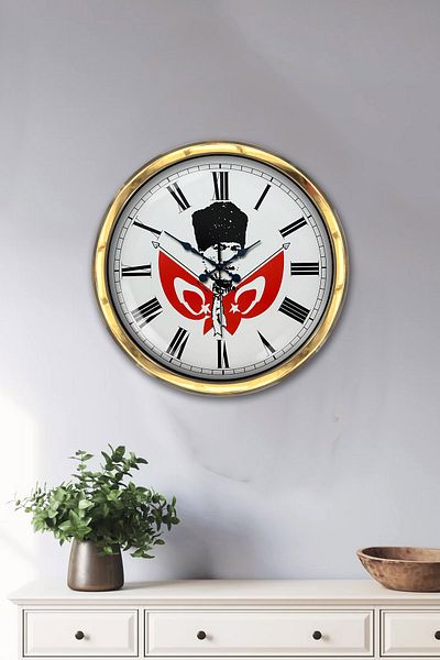 Kasva Concept Gift 40 cm Gold Metal Mustafa Kemal Atatürk Wall Clock