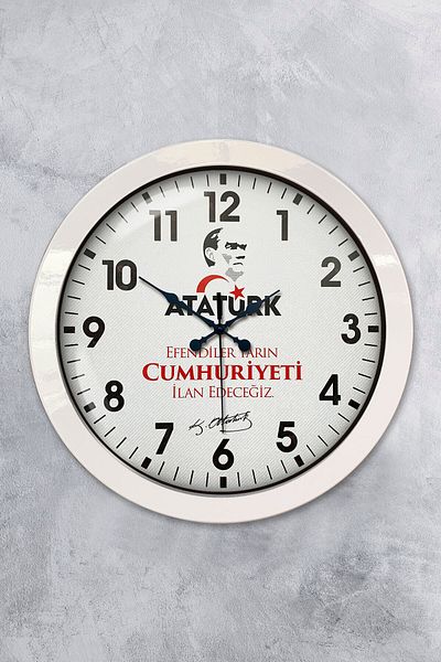 Kasva Concept Cadou 36 Cm Ceas de Perete Ataturk Metal Alb