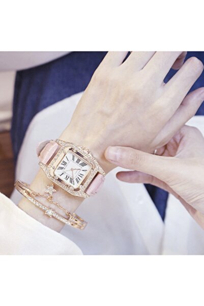 renkli çiçekler Kadın Saat Yıldızlı Kare Kuvars Kadın Kol Saati Moda Saat