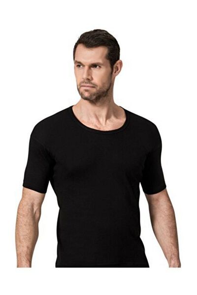 Namaldı Men's Open Neck Undershirt Black Rib 113