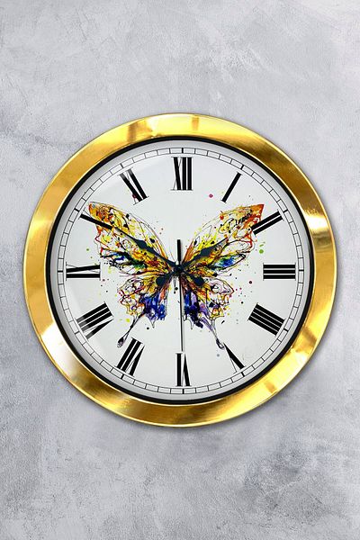 Kasva Concept Cadou 36 Cm Ceas de Perete Fluture Metal Auriu