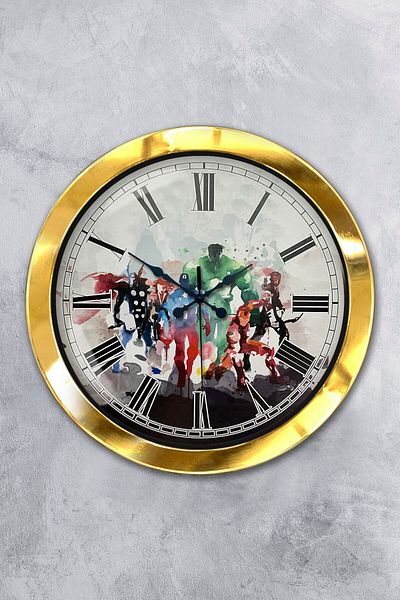 Kasva Concept Gift 36 cm Gold Metal Super Heroes Wall Clock