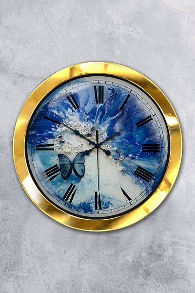Kasva Concept Gift 36 cm Gold Metal Butterfly Wall Clock