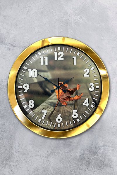 Kasva Concept Gift 36 cm Gold Metal Leaf Wall Clock