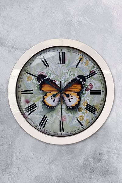 Kasva Concept Cadou 36 Cm Ceas de Perete Fluture Metal Alb