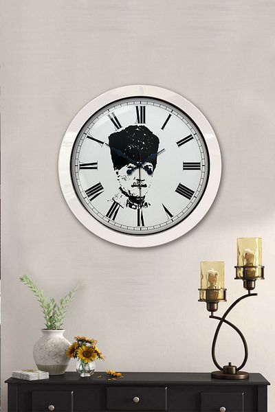 Kasva Concept Gift 36 cm White Metal Ataturk Wall Clock