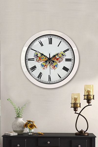 Kasva Concept Gift 36 cm White Metal Butterfly Wall Clock