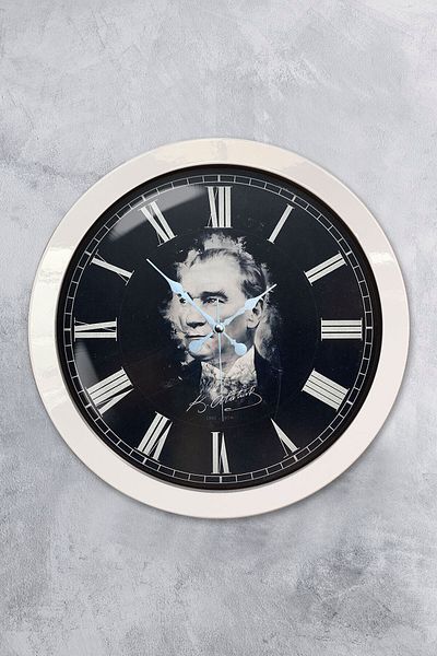 Kasva Concept Cadou 36 Cm Ceas de Perete Ataturk Metal Alb