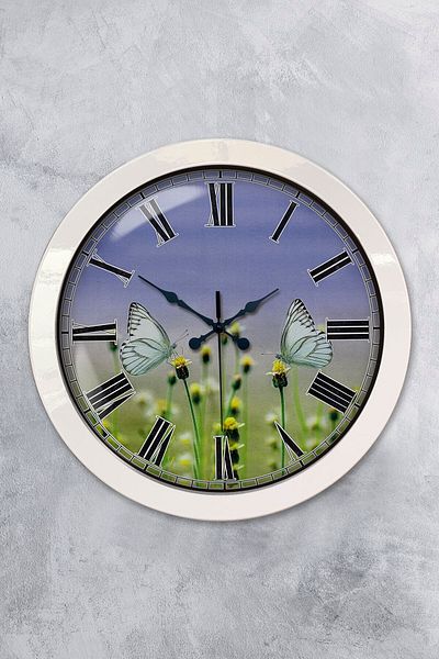 Kasva Concept Gift 36 cm White Metal Butterfly Wall Clock