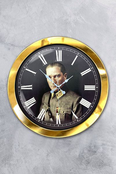 Kasva Concept Gift 36 cm Gold Metal Ataturk Wall Clock