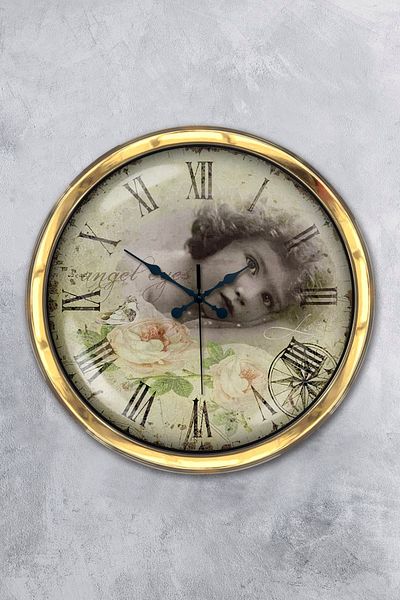 Kasva Concept Gift 40 cm Gold Metal Angel Eyes Wall Clock