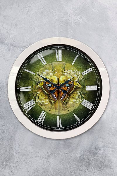 Kasva Concept Gift 36 cm White Metal Butterfly Wall Clock