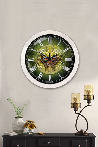 Kasva Concept Gift 36 cm White Metal Butterfly Wall Clock