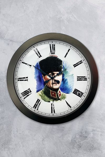 Kasva Concept Gift 36 cm Black Metal Ataturk Wall Clock