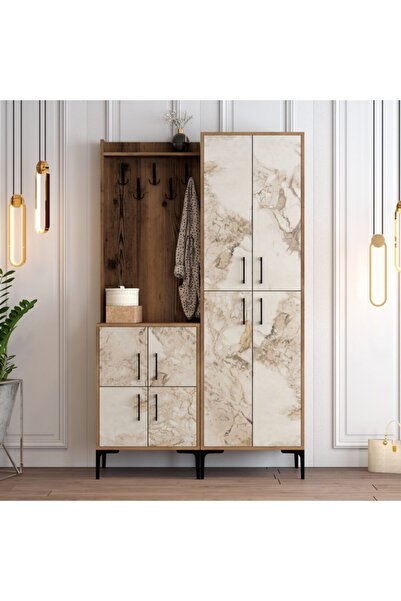 Variant Mobilya Berlin Ba Portmanto - Ceviz / Beyaz Mermer