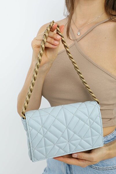 Giyimine Geantă de umăr matlasată albastră de damă cu lanț