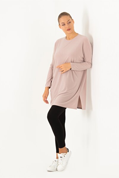 Flowist Kadın Büyük Beden Bej Cep Detaylı Sandy Tunik