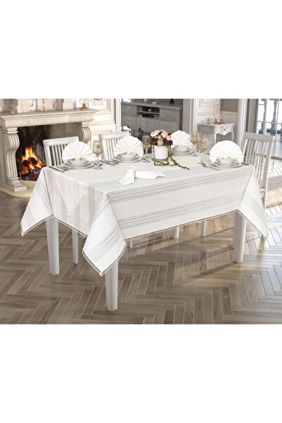 SAFİR Colber Masa Örtüsü Seti Krem 12 Kişilik 26 Parça