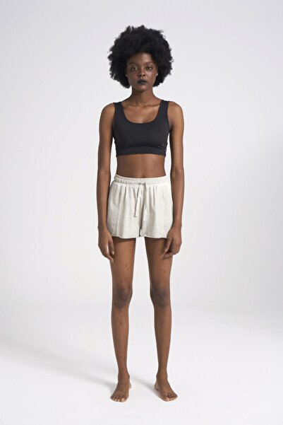 NEWCES Pamuk Bol Kesim Kadın Şort Yağ Yıkama Dirty Oil Vintage Sand Şort 1044