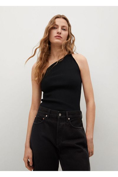 MANGO Woman Women's Black Asymmetric Design Top