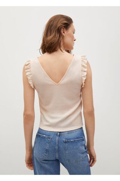 MANGO Woman Γυναικείο μπλουζάκι με λουράκι βανίλια χρώματος