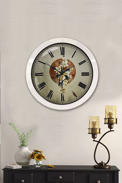 Kasva Concept Gift 36 cm White Metal Flower Wall Clock