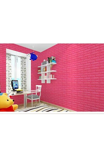 Renkli Duvarlar Nw03 Kendinden Yapışkanlı Sünger Pembe Tuğla Duvar Paneli 70x...