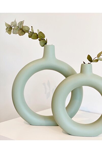 Hestia Home Halka Seramik Vazo 2'li Set Nil Yeşili