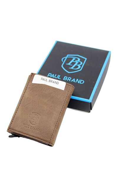 Paul Brand Men's Brown Crazy Genuine Leather Automatic Mechanism Money Compartment Card Holder Wallet Pbc5550